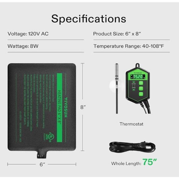 VIVOSUN Reptile Thermostat with 6x8 Inch Heating Pad - Picture 9 of 9